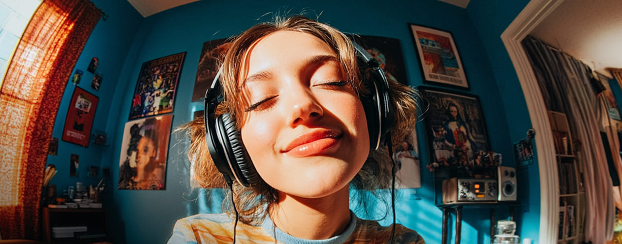 Девушка слушает музыку